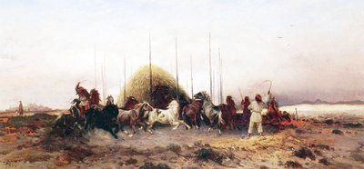 Weizen dreschen, New Mexico, ca. 1883 von Thomas Moran